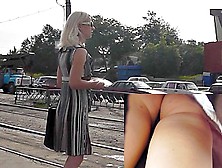 Golden-Haired Babe In Outdoor Upskirt Vid