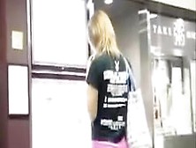 Hot Girl In The Pink Skirt Sharked Inside The Shopping Mall
