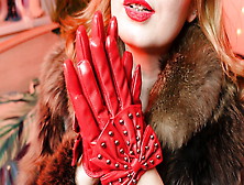My New Red Leather Gloves Close Up Fetish Video With Arya - Asmr Relax Sounding
