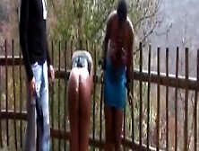 African Slut Get Her Nipples Tormented Hard Outdoor