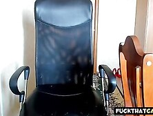 Big-Tit Russian Brunette Masturbates On Chair