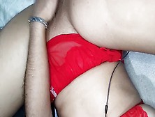 A 30-Year-Older Woman In A Alluring Red Bodysuit Gets A Powerful Cumming - Point Of View