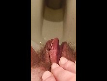 Rubbing My Pissing,  Hairy Pussy On A Dirty Toilet After Holding