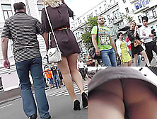 Delicious Blonde With Boyfriend In The Public Upskirt