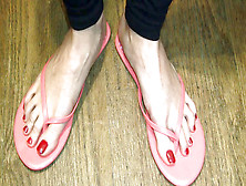 Angela Sumptuous Toes Red-Tips In Flipflops
