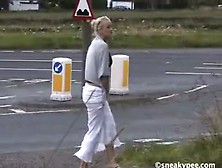 Blonde Teen Peeing Near Highway