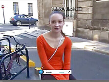 Spicy French Teen In Orange Shirt Gets Hot Action