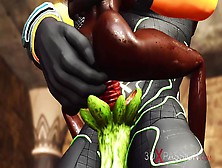 Ancient Egypt.  Anubis Plays With A Hot Black Girl In The Temple