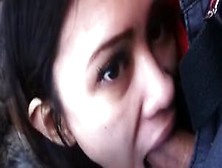 Asian Girl Deep Throating Cock In A Car