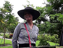 Well Dressed Milf In Sun Hat Gets Roughly Fingered Before Being Fucked