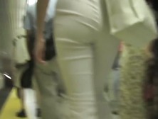 White Semi-Transparent Pants On Tight Ass