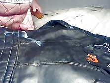 Cum On Vintage Leather Biker Jacket Wearing Two Dirty Thongs