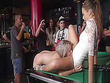 Hot Blonde Humiliated In Public Pool Bar