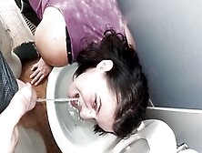Bj Over Restroom Drinking Daddy's Piss On All Fours!!