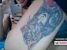 Beautiful Tranny Jerking Off Her Huge Cock