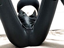 Cunt With Mouth In Leather Pants Shows Her Holes!