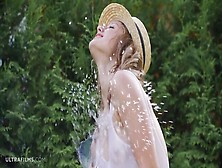 A Beautiful Naked Teen Clarice Is Having Fun With A Huge Hose