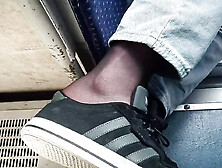 Public Shoeplay In Train With Black Stockings