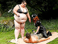 Mistress And Her Ssbbw Friend Fuck A Submissive Slave Guy Outdoors