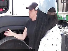 Big Titted Dark Hair Getting Sodomized Into The Trailer Of A Truck