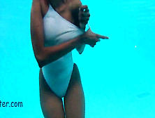 White See-Through Swimsuit In Public Pool