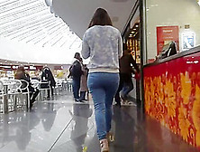 Sweet Brunette With Ass In Tight Jeans