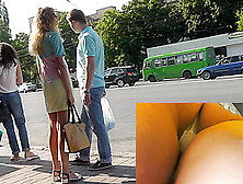 Petite Girl With Skinny Butt Upskirted At Bus Station