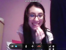 Nerdy Brunette Girl With Glasses Masturbates With A Dildo For Her Bf On Skype