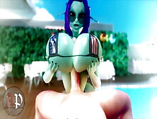 Hot Alien Chick In A Patriotic Bikini Drops Her Massive Tits Around A Twitching Cock