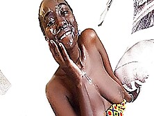 African Casting - Tall Ebony Amateur Slobbers All Over Big White Cock