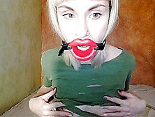 Zooming In Red Lips Open Mouth Gag For Dildo-Blowjob.