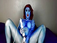 Blue Skinned Orange Haired Woman Masturbates