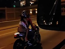 Wife Doing Exhibitionism On The Motorcycle