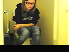 Girl With Glasses Seat And Pee