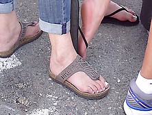 Dirty Voyeur Filming Sexy Female Feet In Flip Flops In Public