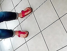 Sexy Feet In Pink Shoes Of A Milf