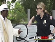 Dumb Pimp Is Caught By Milf Cops While Smacking Slut