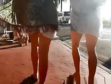 Wind Lifts Girls Dresses Exposing Their Nice Asses
