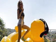Banksie Ducking Around W/ A Gigantic Inflatable Duck