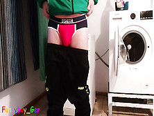 I Jerk Off In Jocks With Clothespins On Cock And Scrotum In A Shared Laundry Room