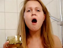 Adorable Blonde Teen Drinks Her Own Piss