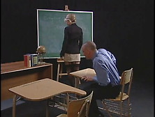 Blonde Teacher Strips And Sucks Balding Guy's Average-Sized Cock