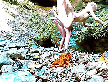 Waterfall Outdoor - Romantic Sensual Pegging - Switch - Hard Dp Passionate Pounding! Stand Lift Fuck