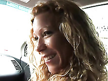 Women With Curly Blond Hair Dry Fingered In Car By A Man Wearing Shades