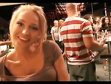 Cute Blonde Flashes Tits And Pussy In Bar
