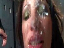 Sexy Brunette Chloe Morgan Deepthroats Cock In The Lockerroom