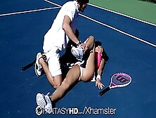 Watch Dillion Harper Get Her Tight Pussy Pounded On A Tennis Court By A Big Dick
