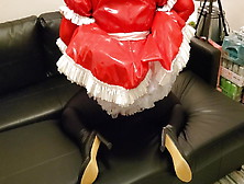 Frilly Maid Wakes Up Locked In Leather Hood