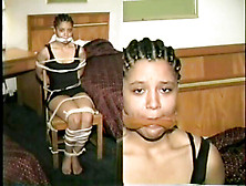 Ebony Damsel Throat Stuffed And Wrap Gagged