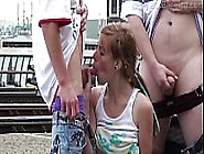 18 Year Old Hot Blond Public Sex Threesome With 2 Young Guys At